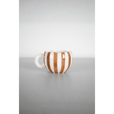 Mithra Life Kahverengi Çizgili 400 ml El Yapımı Seramik Çay Kahve Mug Kupası MIT1324