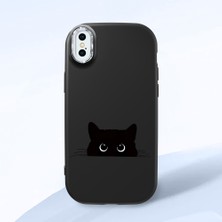 HONTINGA iPhone x ile Uyumlu Kılıfı Kamera Korumalı Düşüme Önleyici Basitlik Siyah Yumuşak Silikon Telefon Kılıfı Siyah Kedi Desenli K4-0240
