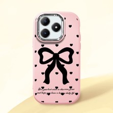 HONTINGA Realme C63 ile Uyumlu Kılıfı Kamera Korumalı Düşüme Önleyici Basitlik Pembe Yumuşak Silikon Telefon Kılıfı Fiyonk Desenli K4-0229
