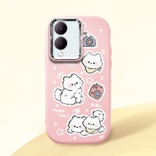 HONTINGA Vivo Y28 ile Uyumlu Kılıfı Kamera Korumalı Düşüme Önleyici Basitlik Pembe Yumuşak Silikon Telefon Kılıfı Kedi Desenli K4-0254