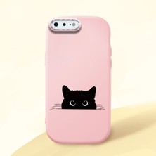 HONTINGA iPhone 7 Plus ile Uyumlu Kılıfı Kamera Korumalı Düşüme Önleyici Basitlik Pembe Yumuşak Silikon Telefon Kılıfı Siyah Kedi Desenli K4-0240