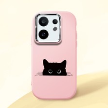 HONTINGA Vivo X200 Fe ile Uyumlu Kılıfı Kamera Korumalı Düşüme Önleyici Basitlik Pembe Yumuşak Silikon Telefon Kılıfı Siyah Kedi Desenli K4-0240