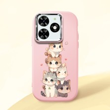 HONTINGA Tecno Spark 20C ile Uyumlu Kılıfı Kamera Korumalı Düşüme Önleyici Basitlik Pembe Yumuşak Silikon Telefon Kılıfı Şirin Kedi Desenli K4-0250