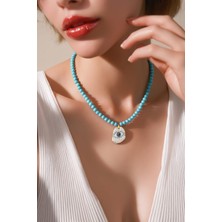 Faja Desing Studio El Yapımı Seramik & Sahil Buluntusu Mavi Göz Temalı Pişmiş Toprak & Renkli Cam Boncuk & Takı Kolye