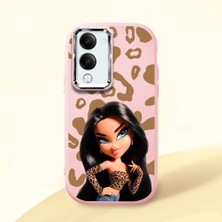 HONTINGA Vivo Y04 ile Uyumlu Kılıfı Kamera Korumalı Düşüme Önleyici Basitlik Pembe Yumuşak Silikon Telefon Kılıfı Güzel Kadın Desenli K4-0237