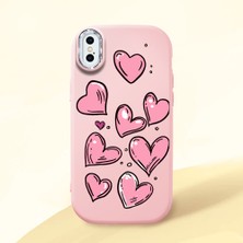 HONTINGA iPhone x ile Uyumlu Kılıfı Kamera Korumalı Düşüme Önleyici Basitlik Pembe Yumuşak Silikon Telefon Kılıfı Kalp Desenli K4-0231