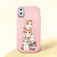HONTINGA iPhone x ile Uyumlu Kılıfı Kamera Korumalı Düşüme Önleyici Basitlik Pembe Yumuşak Silikon Telefon Kılıfı Şirin Kedi Desenli K4-0250