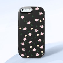 HONTINGA iPhone 8 Plus ile Uyumlu Kılıfı Kamera Korumalı Düşüme Önleyici Basitlik Siyah Yumuşak Silikon Telefon Kılıfı Çiçek Desenli K4-0234