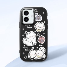 HONTINGA iPhone 16 ile Uyumlu Kılıfı Kamera Korumalı Düşüme Önleyici Basitlik Siyah Yumuşak Silikon Telefon Kılıfı Kedi Desenli K4-0254