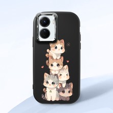 HONTINGA Vivo Y02S ile Uyumlu Kılıfı Kamera Korumalı Düşüme Önleyici Basitlik Siyah Yumuşak Silikon Telefon Kılıfı Şirin Kedi Desenli K4-0250