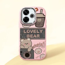 HONTINGA Redmi 13 ile Uyumlu Kılıfı Kamera Korumalı Düşüme Önleyici Basitlik Pembe Yumuşak Silikon Telefon Kılıfı Şirin Ayı Desenli K4-0246