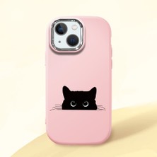 HONTINGA iPhone 13 Mini ile Uyumlu Kılıfı Kamera Korumalı Düşüme Önleyici Basitlik Pembe Yumuşak Silikon Telefon Kılıfı Siyah Kedi Desenli K4-0240
