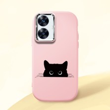 HONTINGA Realme C55 ile Uyumlu Kılıfı Kamera Korumalı Düşüme Önleyici Basitlik Pembe Yumuşak Silikon Telefon Kılıfı Siyah Kedi Desenli K4-0240