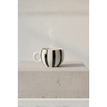 Mithra Life Siyah Çizgili 400 ml El Yapımı Seramik Çay Kahve Mug Kupası MIT1322