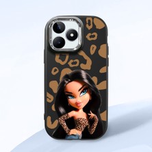 HONTINGA Realme C53 ile Uyumlu Kılıfı Kamera Korumalı Düşüme Önleyici Basitlik Siyah Yumuşak Silikon Telefon Kılıfı Güzel Kadın Desenli K4-0237