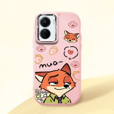 HONTINGA Vivo Y02S ile Uyumlu Kılıfı Kamera Korumalı Düşüme Önleyici Basitlik Pembe Yumuşak Silikon Telefon Kılıfı Tilki Desenli K4-0257
