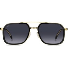 Hugo Boss Erkek Güneş Gözlüğü - Dikdörtgen Siyah Altın Kemik Çerçeve Koyu Gri Degrade Cam %100 Uv Koruma Boss 1724/S 2m2/9o 55