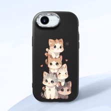 HONTINGA iPhone 16E ile Uyumlu Kılıfı Kamera Korumalı Düşüme Önleyici Basitlik Siyah Yumuşak Silikon Telefon Kılıfı Şirin Kedi Desenli K4-0250