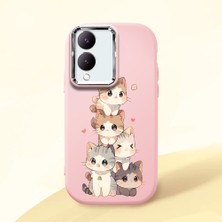 HONTINGA Vivo Y28 ile Uyumlu Kılıfı Kamera Korumalı Düşüme Önleyici Basitlik Pembe Yumuşak Silikon Telefon Kılıfı Şirin Kedi Desenli K4-0250