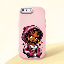HONTINGA iPhone 7 Plus ile Uyumlu Kılıfı Kamera Korumalı Düşüme Önleyici Basitlik Pembe Yumuşak Silikon Telefon Kılıfı Güzel Kadın Desenli K4-0236