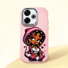 HONTINGA Xiaomi Redmi 13X ile Uyumlu Kılıfı Kamera Korumalı Düşüme Önleyici Basitlik Pembe Yumuşak Silikon Telefon Kılıfı Güzel Kadın Desenli K4-0236