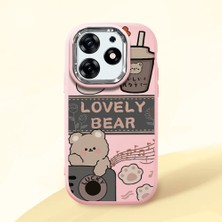 HONTINGA Tecno Spark 10 Pro ile Uyumlu Kılıfı Kamera Korumalı Düşüme Önleyici Basitlik Pembe Yumuşak Silikon Telefon Kılıfı Şirin Ayı Desenli K4-0246