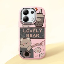 HONTINGA Redmi Note 13 4g ile Uyumlu Kılıfı Kamera Korumalı Düşüme Önleyici Basitlik Pembe Yumuşak Silikon Telefon Kılıfı Şirin Ayı Desenli K4-0246