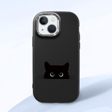 HONTINGA iPhone 13 Mini ile Uyumlu Kılıfı Kamera Korumalı Düşüme Önleyici Basitlik Siyah Yumuşak Silikon Telefon Kılıfı Siyah Kedi Desenli K4-0240