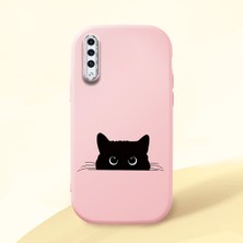 HONTINGA Samsung Galaxy A50 ile Uyumlu Kılıfı Kamera Korumalı Düşüme Önleyici Basitlik Pembe Yumuşak Silikon Telefon Kılıfı Siyah Kedi Desenli K4-0240