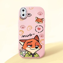 HONTINGA iPhone Xs ile Uyumlu Kılıfı Kamera Korumalı Düşüme Önleyici Basitlik Pembe Yumuşak Silikon Telefon Kılıfı Tilki Desenli K4-0257