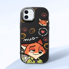 HONTINGA iPhone 12 ile Uyumlu Kılıfı Kamera Korumalı Düşüme Önleyici Basitlik Siyah Yumuşak Silikon Telefon Kılıfı Tilki Desenli K4-0257