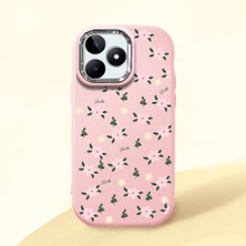HONTINGA Realme C53 ile Uyumlu Kılıfı Kamera Korumalı Düşüme Önleyici Basitlik Pembe Yumuşak Silikon Telefon Kılıfı Çiçek Desenli K4-0234