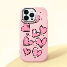 HONTINGA iPhone 14 Pro ile Uyumlu Kılıfı Kamera Korumalı Düşüme Önleyici Basitlik Pembe Yumuşak Silikon Telefon Kılıfı Kalp Desenli K4-0231