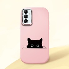 HONTINGA Samsung Galaxy A14 ile Uyumlu Kılıfı Kamera Korumalı Düşüme Önleyici Basitlik Pembe Yumuşak Silikon Telefon Kılıfı Siyah Kedi Desenli K4-0240