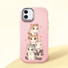 HONTINGA iPhone 11 ile Uyumlu Kılıfı Kamera Korumalı Düşüme Önleyici Basitlik Pembe Yumuşak Silikon Telefon Kılıfı Şirin Kedi Desenli K4-0250
