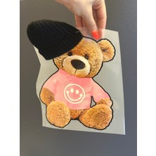 Gönülden Tasarım Ütü Ile Yapışan Tasarım  Triko Şapkalı Ayı Transfer Baskı Arma 28X20 cm