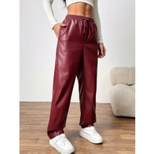 Gacha Kadın Yüksel Bel Bağcıklı Deri Pantolon