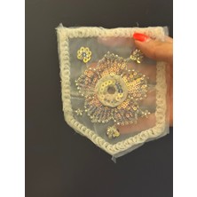 Gönülden Tasarım Boncuk Payet Işleme Kabartma Çiçekli Cep Arma Dikiş Aplike 12X10 cm