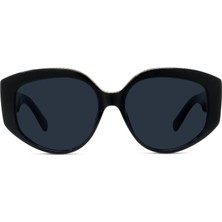 Stella Mccartney Kadın Güneş Gözlüğü - Oval Siyah Kemik Çerçeve Koyu Gri Tek Renk Cam UV400 SC40029I