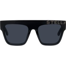 Stella Mccartney Kadın Güneş Gözlüğü - Dikdörtgen Siyah Kemik Çerçeve Gri Degrade Cam UV400 SC40032I