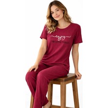Tenra Kadın %100 Pamuk Pijama Takımı Raporlu Kumaş Rahat Kalıp Yazlık Ev Giyim