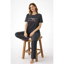 Tenra Kadın %100 Pamuk Pijama Takımı Raporlu Kumaş Rahat Kalıp Yazlık Ev Giyim