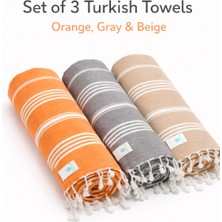 AQUATOLIA Aquatolıa Kadyanda Peştemal 3 Adet %100 Pamuk- 100X180 Cm- Peştemal- Plaj Havlusu- Çizgi Desen