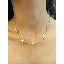 Gönülden Tasarım Çelik Zirkon Taş Işleme Kelebek Kadın Kolye 25 cm