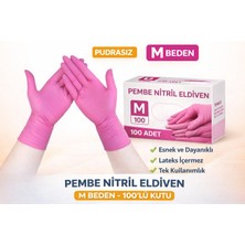 Epilons Pembe Nitril Eldiven M Beden Pudrasız 100’LÜ 1 Kutu Tek Kullanımlık Dayanıklı Muayene Eldiveni