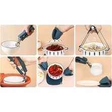 E-Bulurum 4 Parça Yanma Önleyici Mutfak Seti - Tencere Tabak Tutucu ve Fırın Eldiveni