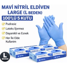 Epilons Mavi Nitril Eldiven Large L Beden Pudrasız 100’LÜ 5 Kutu Tek Kullanımlık Muayene Eldiveni Lateksiz