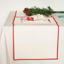 Alesta Home Kırmızı Biyeli Krem Keten Runner 50x160 cm RNR015