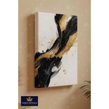 Tablo Royale Beyaz Üzerine Yağlı Boya Desenli Gold ve Siyah Soyut Görsel Kanvas Tablo - Salon Tablo