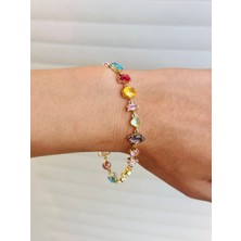 Gönülden Tasarım Renkli Kristal Taş Işleme Çelik Kadın Bileklik